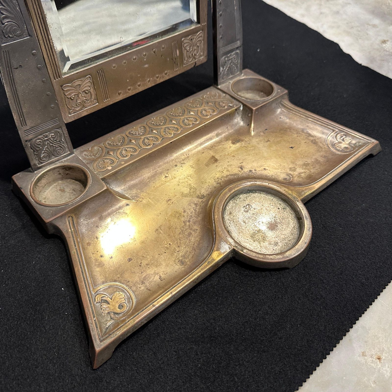 photo for sale An Art Nouveau Silver Plated Table Vanity Mirror By W.M.F.
