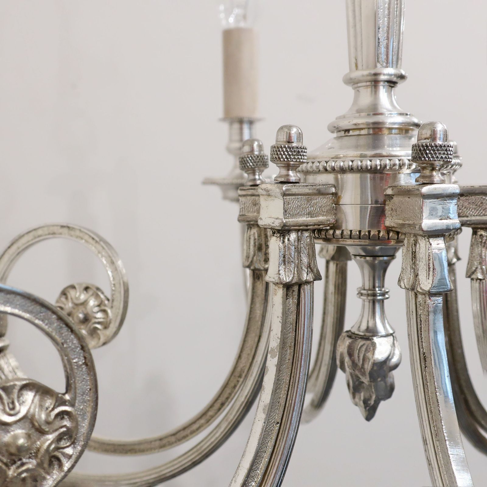 French Early 20th Century Silver Six Arm Chandelier photo vintage