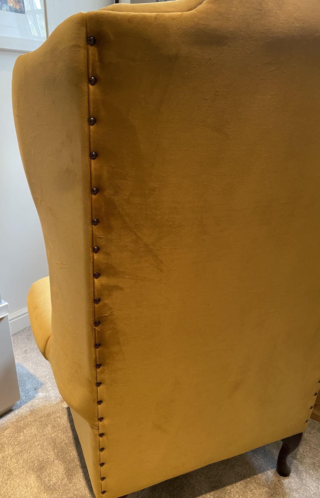 Tall Button Backed Velvet  Chair  Mustard Colour photo Furniture