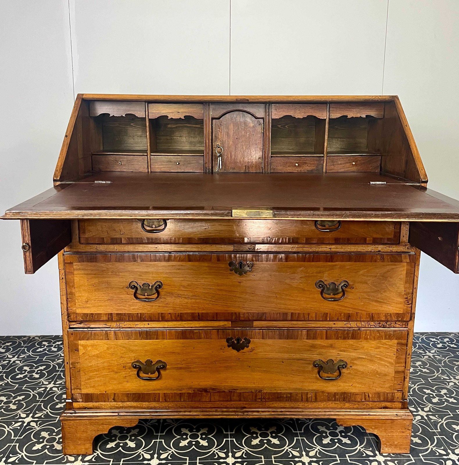 Antique Georgian George II Bureau, Study Furniture, Drawer Desk, Mid 18th Century Cabinet, Library Interior Decor, Camphor And Rosewood photo furniture