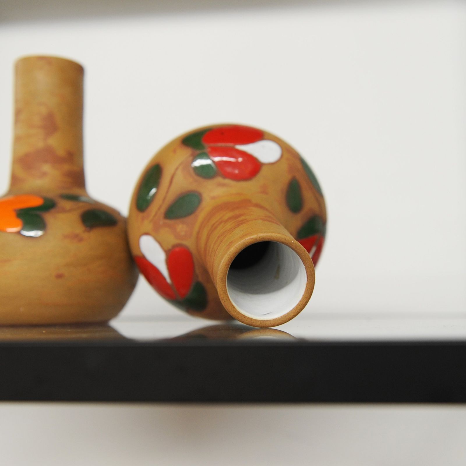 Pair Of Rustic Studio Ceramic Floral Vases By Kepamika, 1970s, Set Of 2 photo for sale