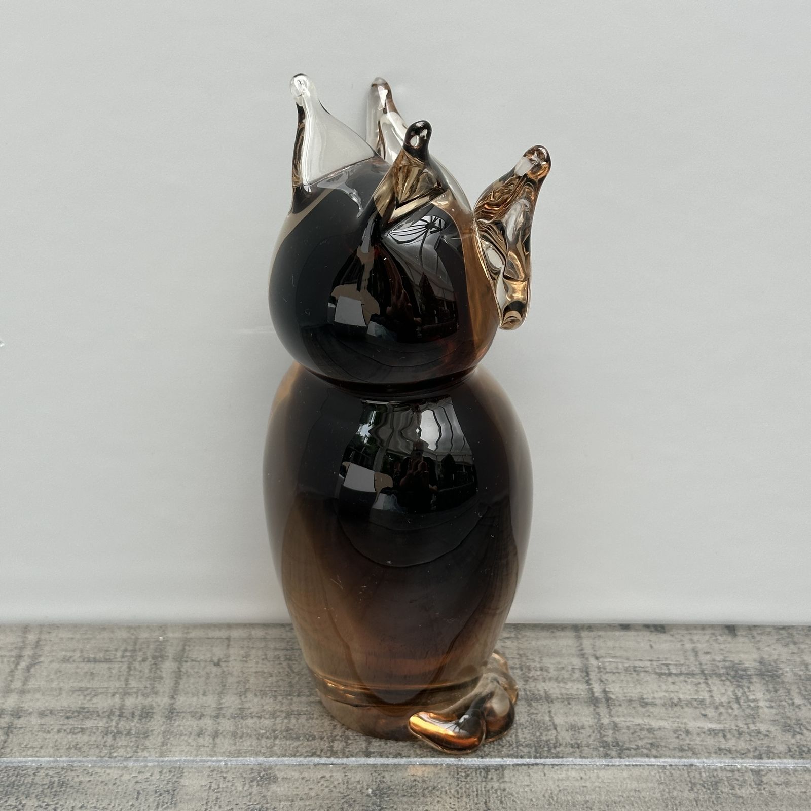 Mcm Murano Style Owl Handcrafted Amber Brown Large Glass Sculpture Paperweight photo furniture