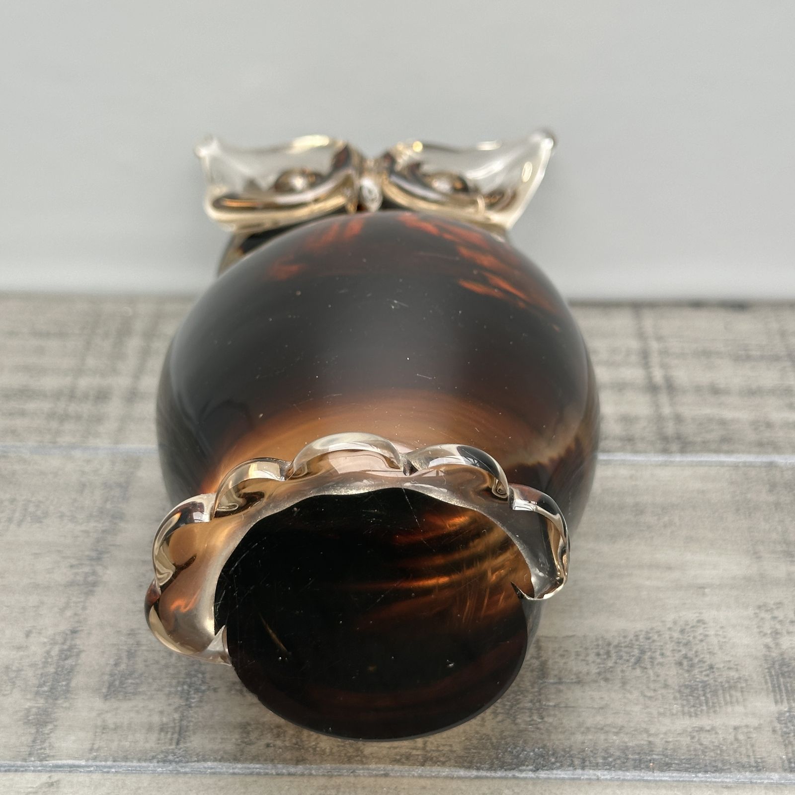 photo furniture Mcm Murano Style Owl Handcrafted Amber Brown Large Glass Sculpture Paperweight