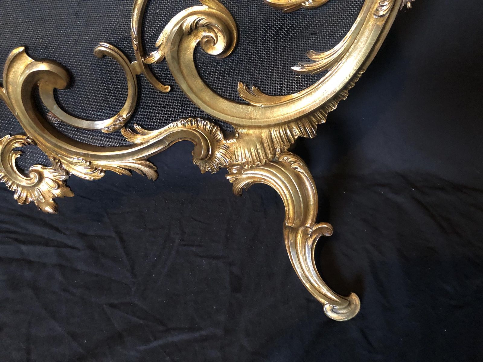 Rare Antique French Baroque Ornate Brass Fireplace Screen Guard photo vintage