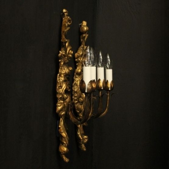 photo for sale Florentine Pair Of Giltwood Antique Wall Lights
