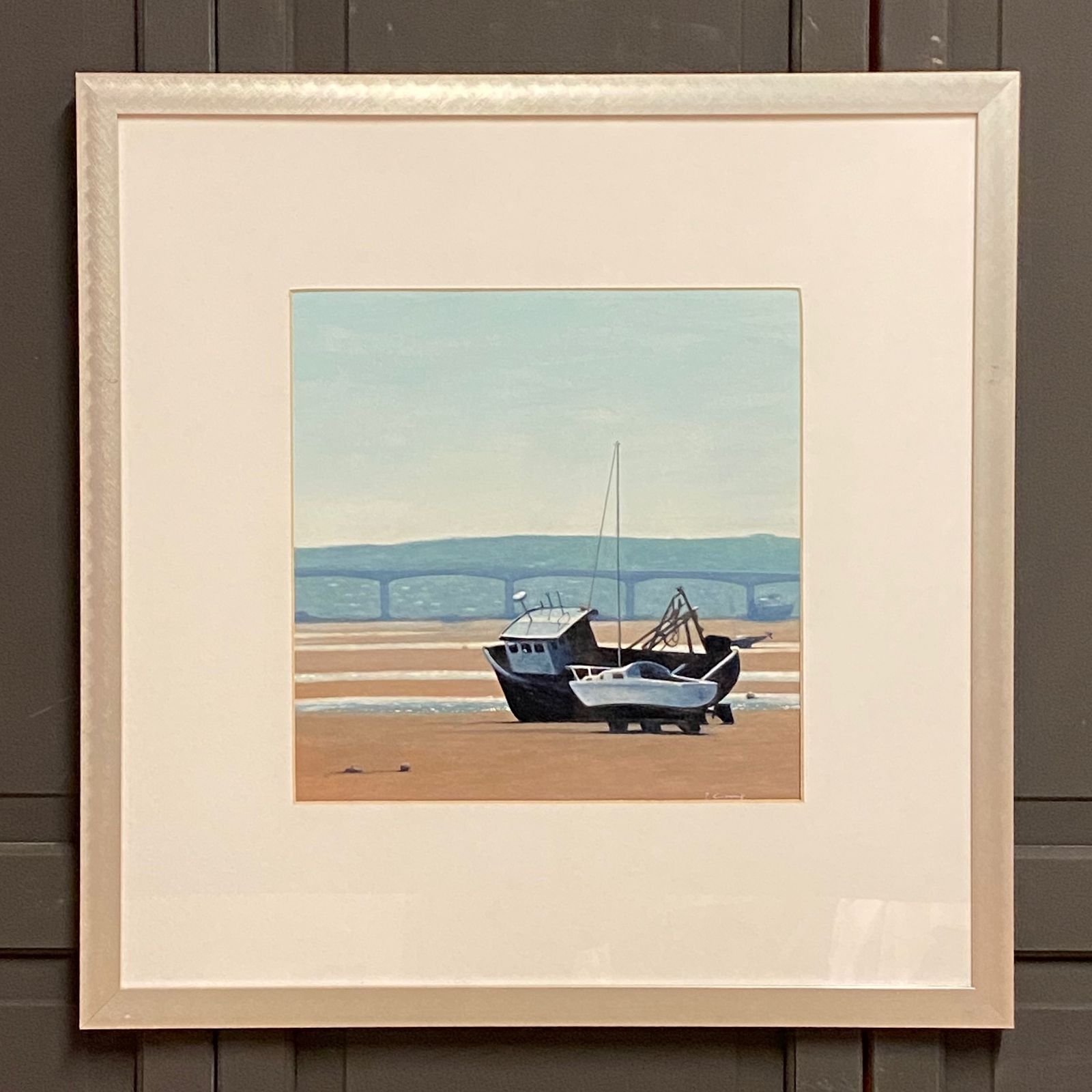 Pair Of Large Paintings Of Fishing Boats photo furniture