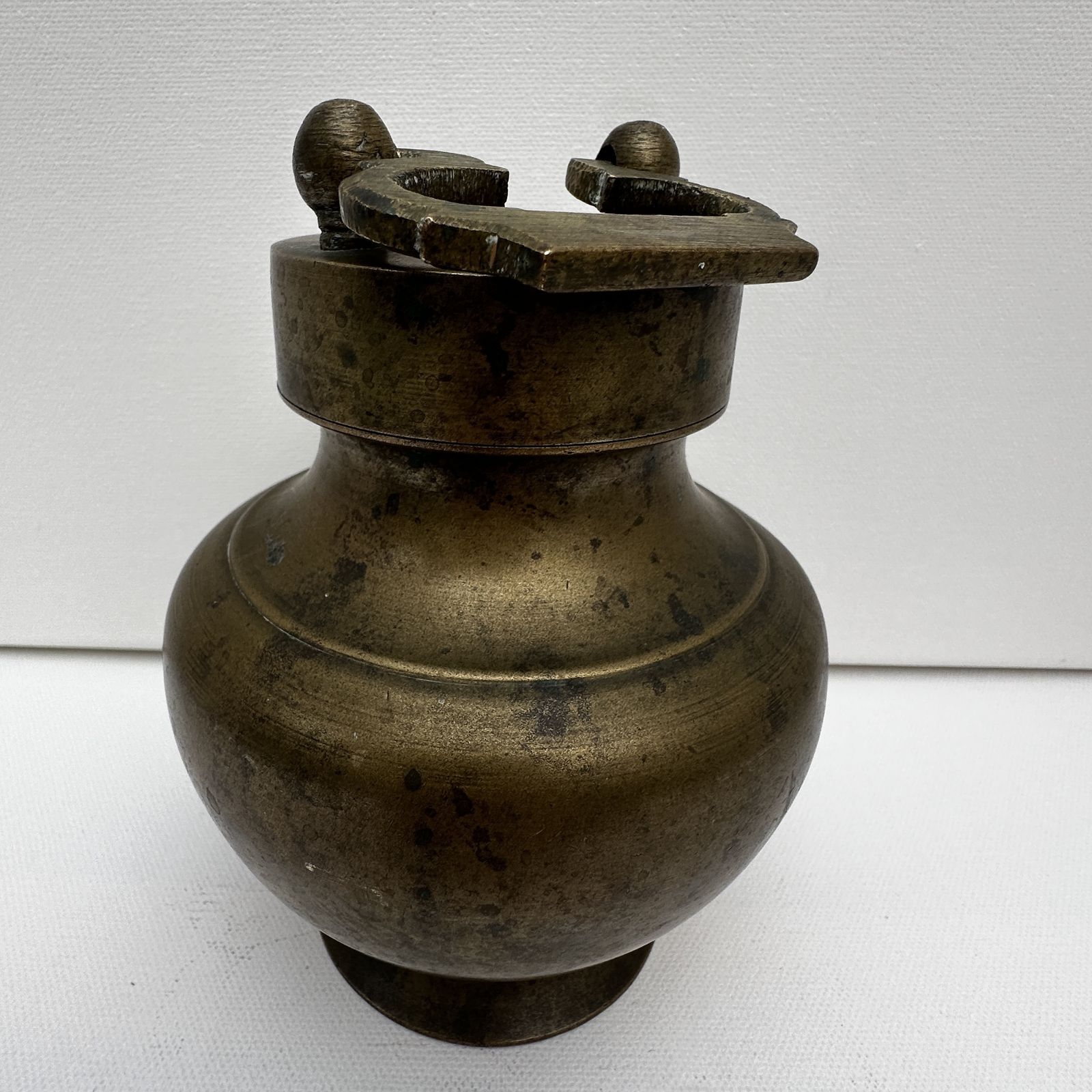 Antique Religious Brass Copper Holy Water Hinduism Shadu Kamandal Ganga Jal Pot photo for sale