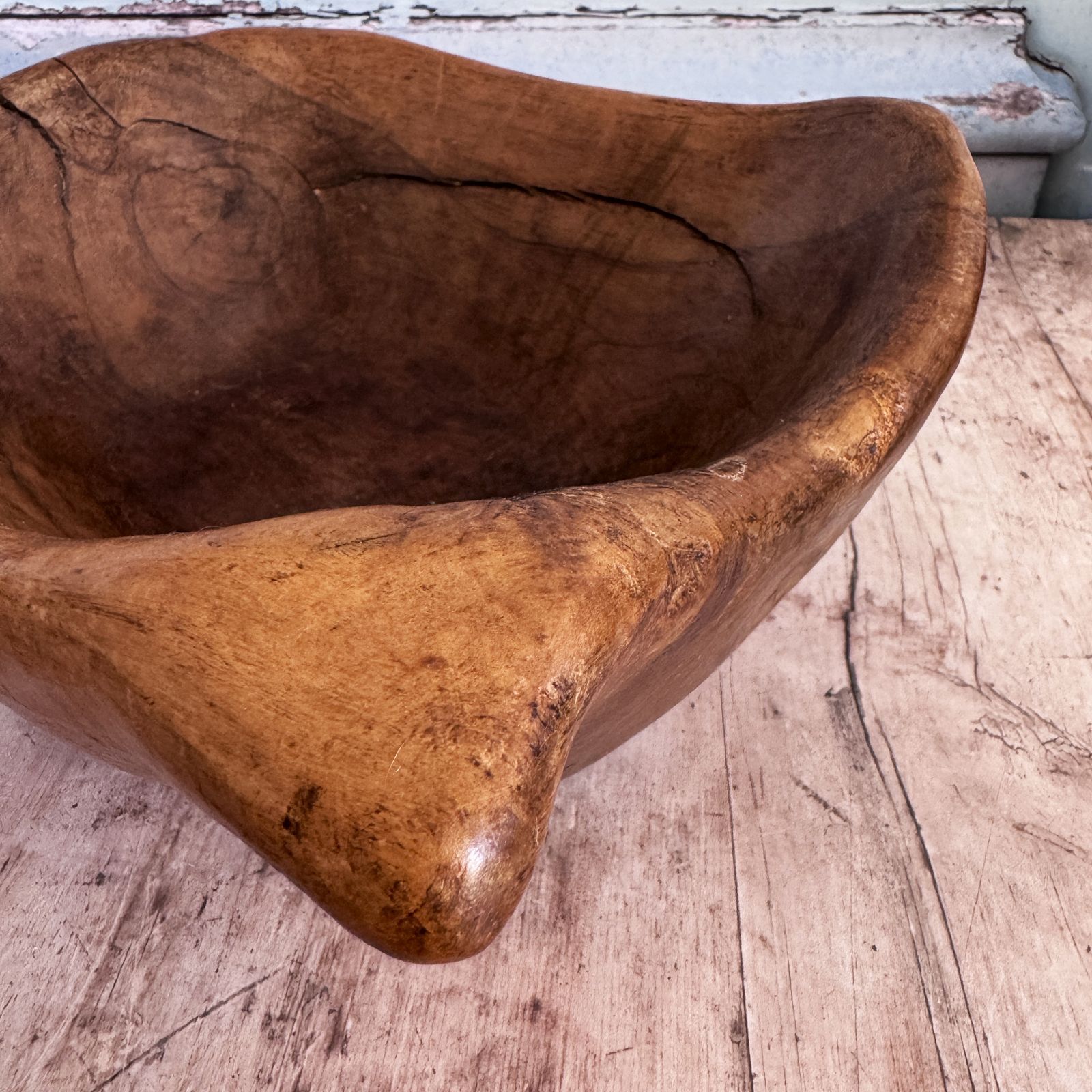 French Antique Diagonal Wooden Bowl photo vinterior