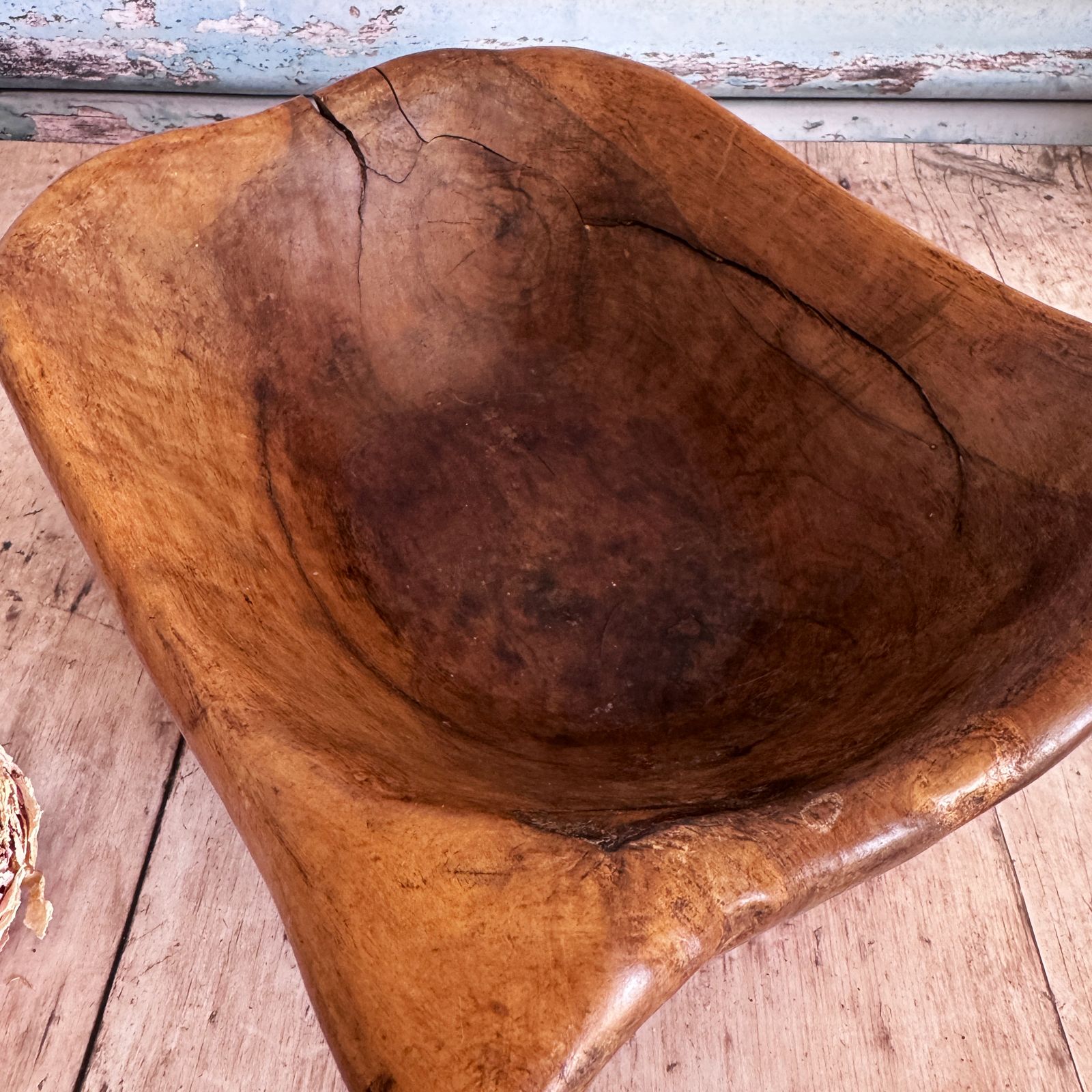 French Antique Diagonal Wooden Bowl photo vintage