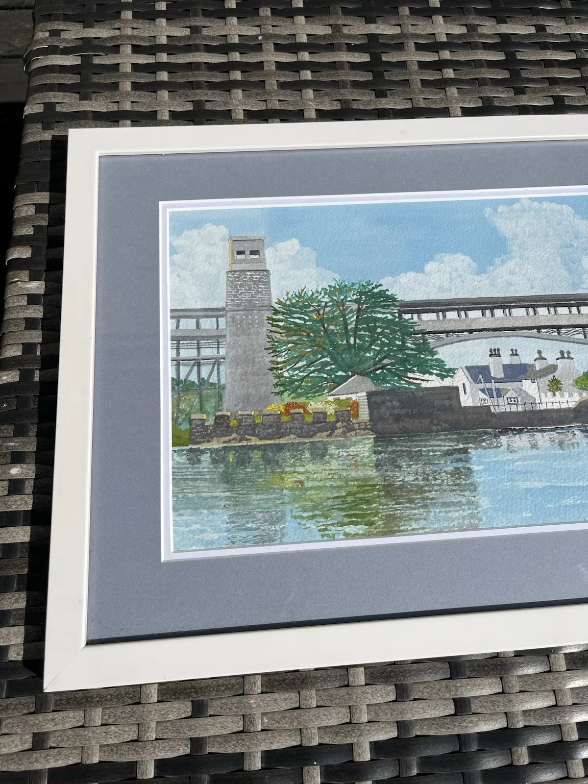 Original Framed Watercolour Painting Britannia Bridge Menai Straits Anglesey photo 195.0