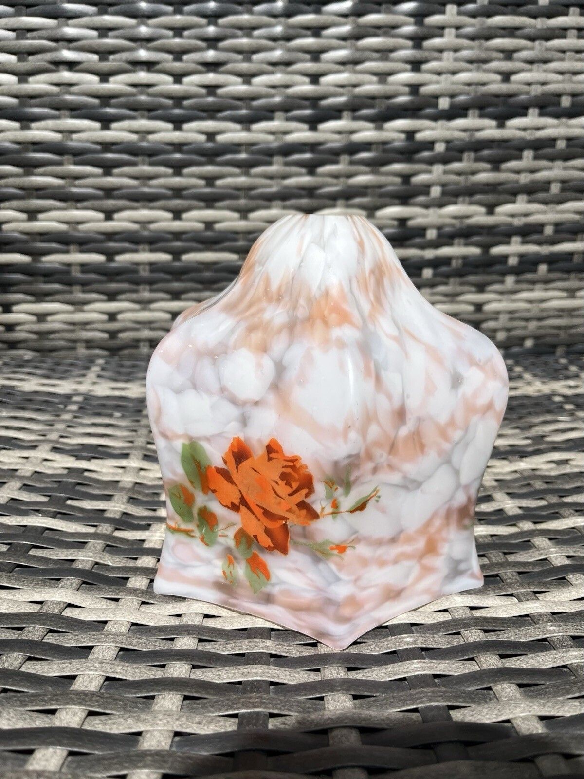 Antique 1920's Art Deco Floral Painted Marbled Glass Lamp Light Shade Vintage photo vinterior