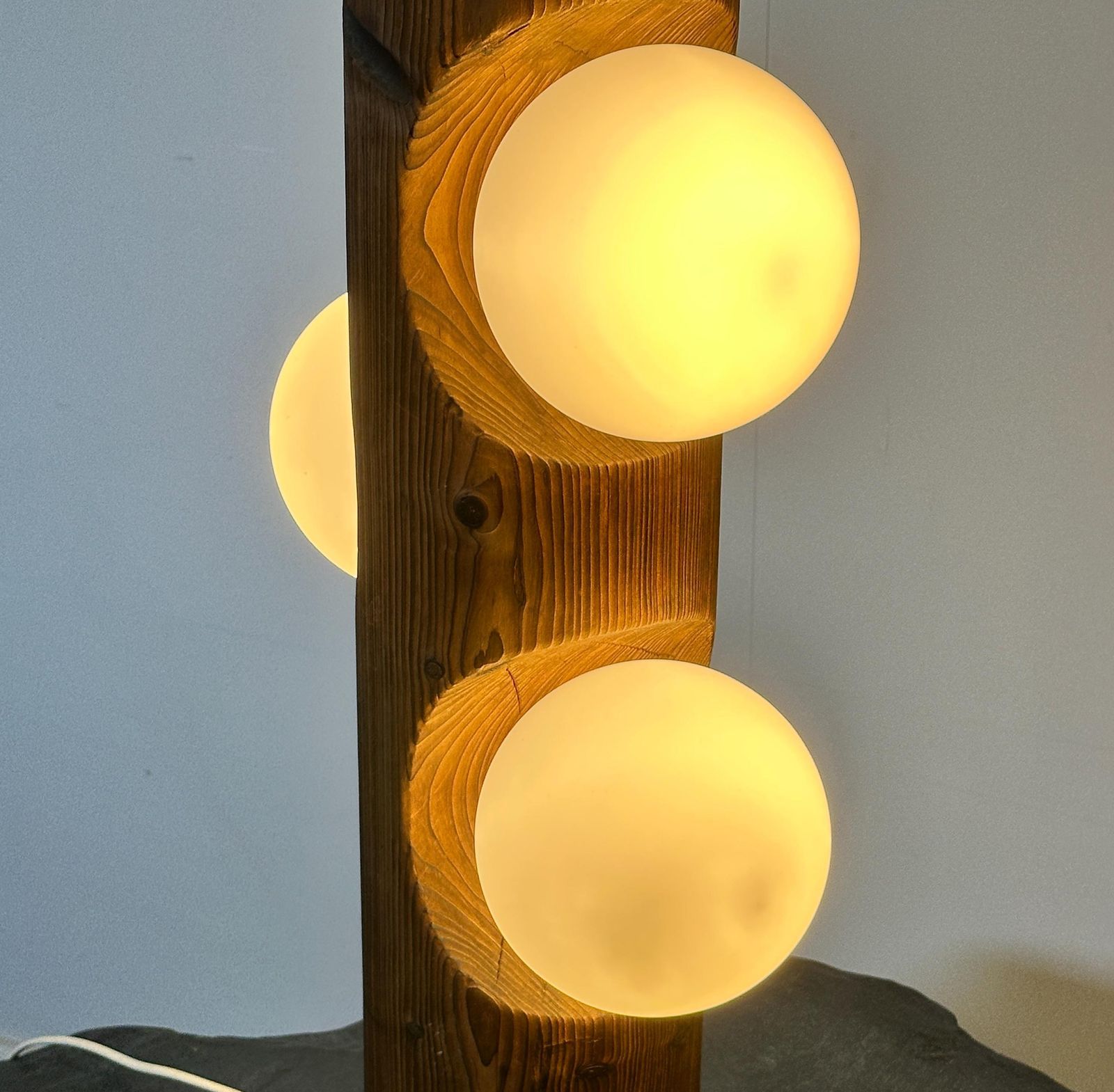photo for sale Brutalist Sculptural Pine Wood Table Or Floor Lamp By Temde Leuchten, Switzerland 1970s