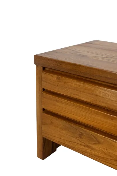 photo furniture Pierre Chapo. Low Chest Of Drawers In Blond Elm. Circa 1970.