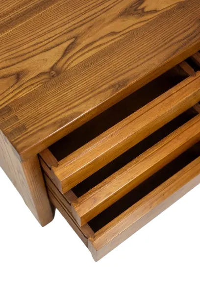 Furniture Pierre Chapo. Low Chest Of Drawers In Blond Elm. Circa 1970. photo