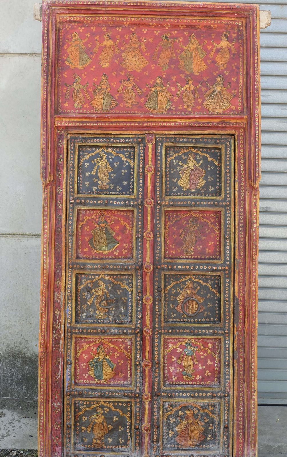 Vibrant Indian Painted Doors In Original Frame, Wall Art photo for sale