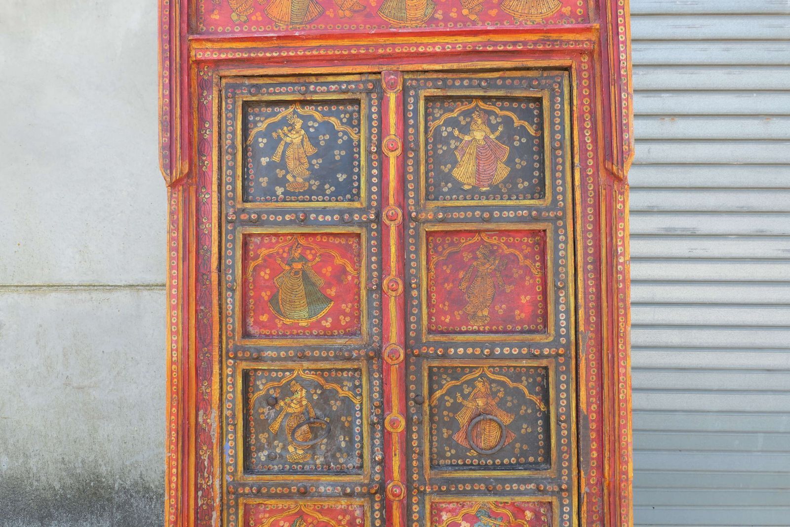 Vibrant Indian Painted Doors In Original Frame, Wall Art photo Home Fixtures