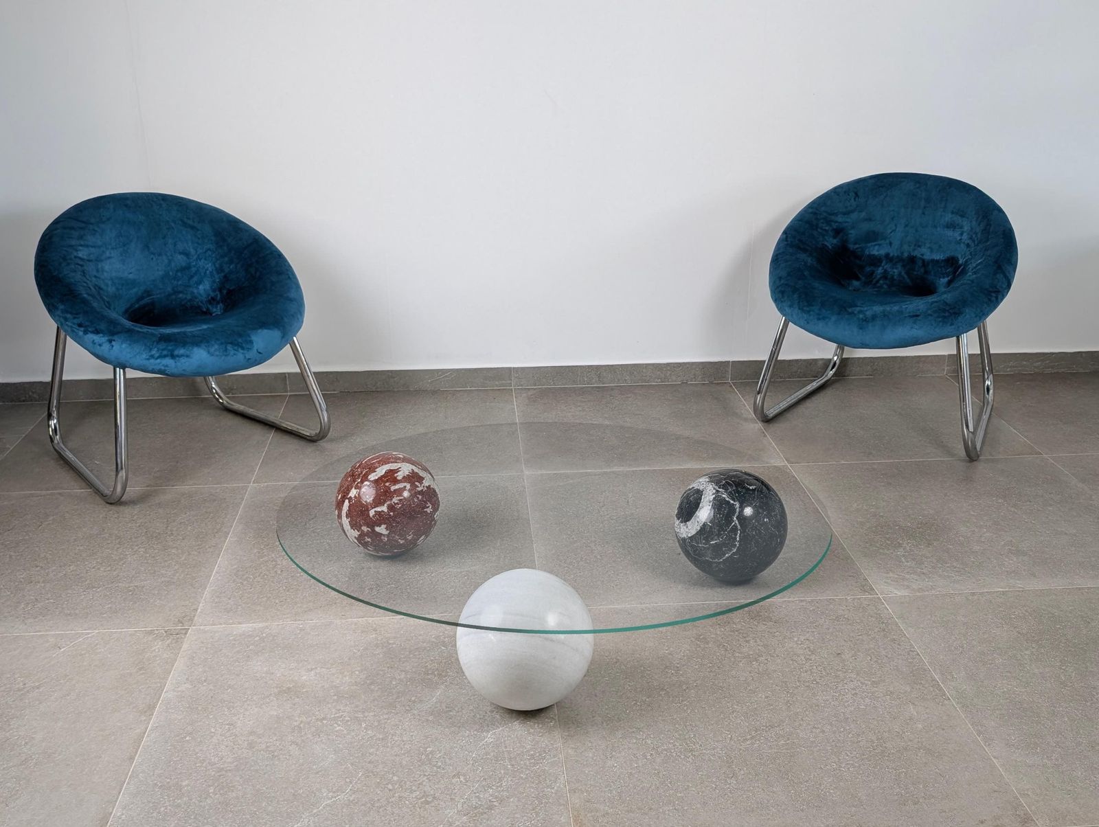 Italian Table With Tricolor Marble Spheres, 1990s photo for sale
