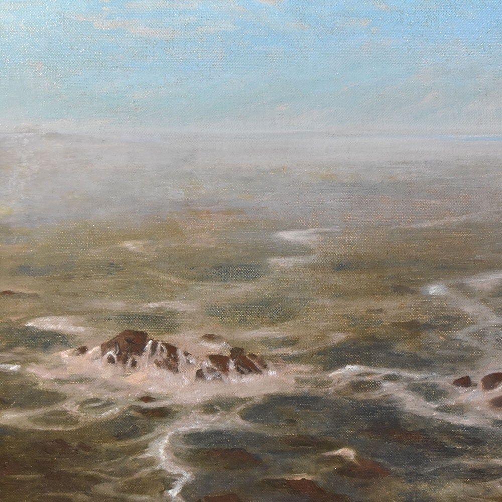 Antique Painting, Marine Painting, Large Marina With Black Ravens, 20th Century. (Qm606) photo for sale