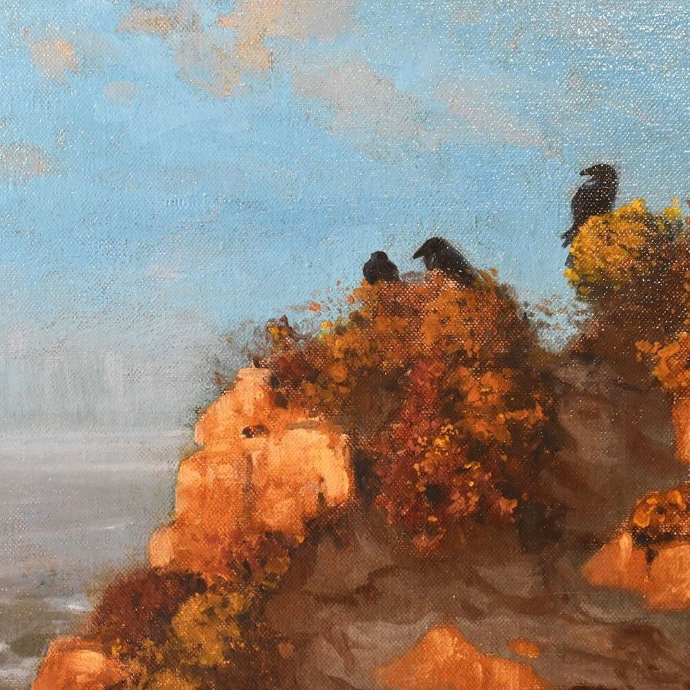 Antique Painting, Marine Painting, Large Marina With Black Ravens, 20th Century. (Qm606) photo 2800.0