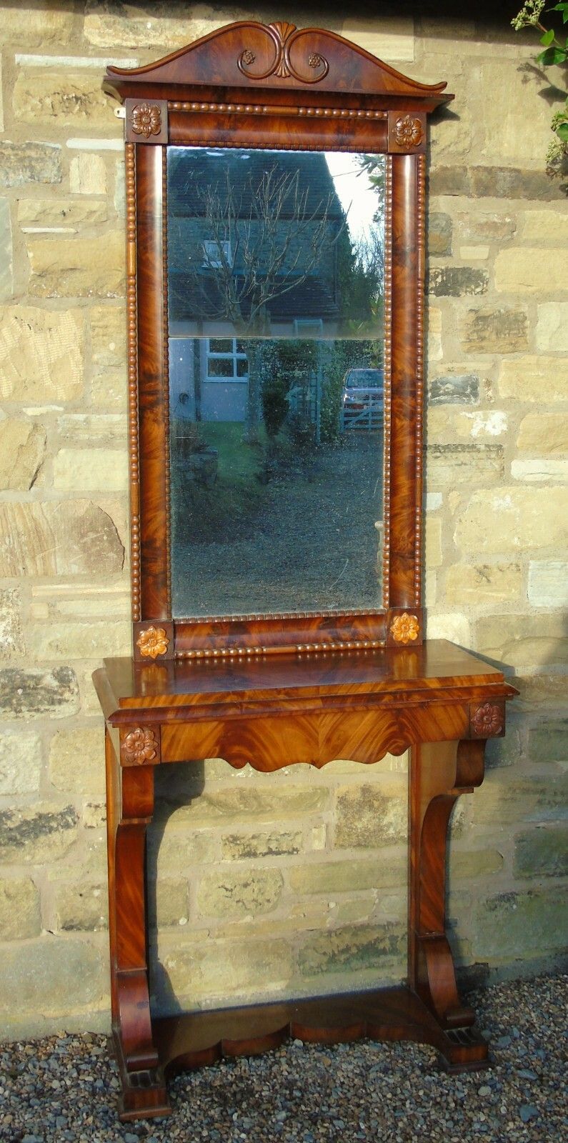 19th Century French Mahogany Console Table & Mirror En Suite. photo vintage