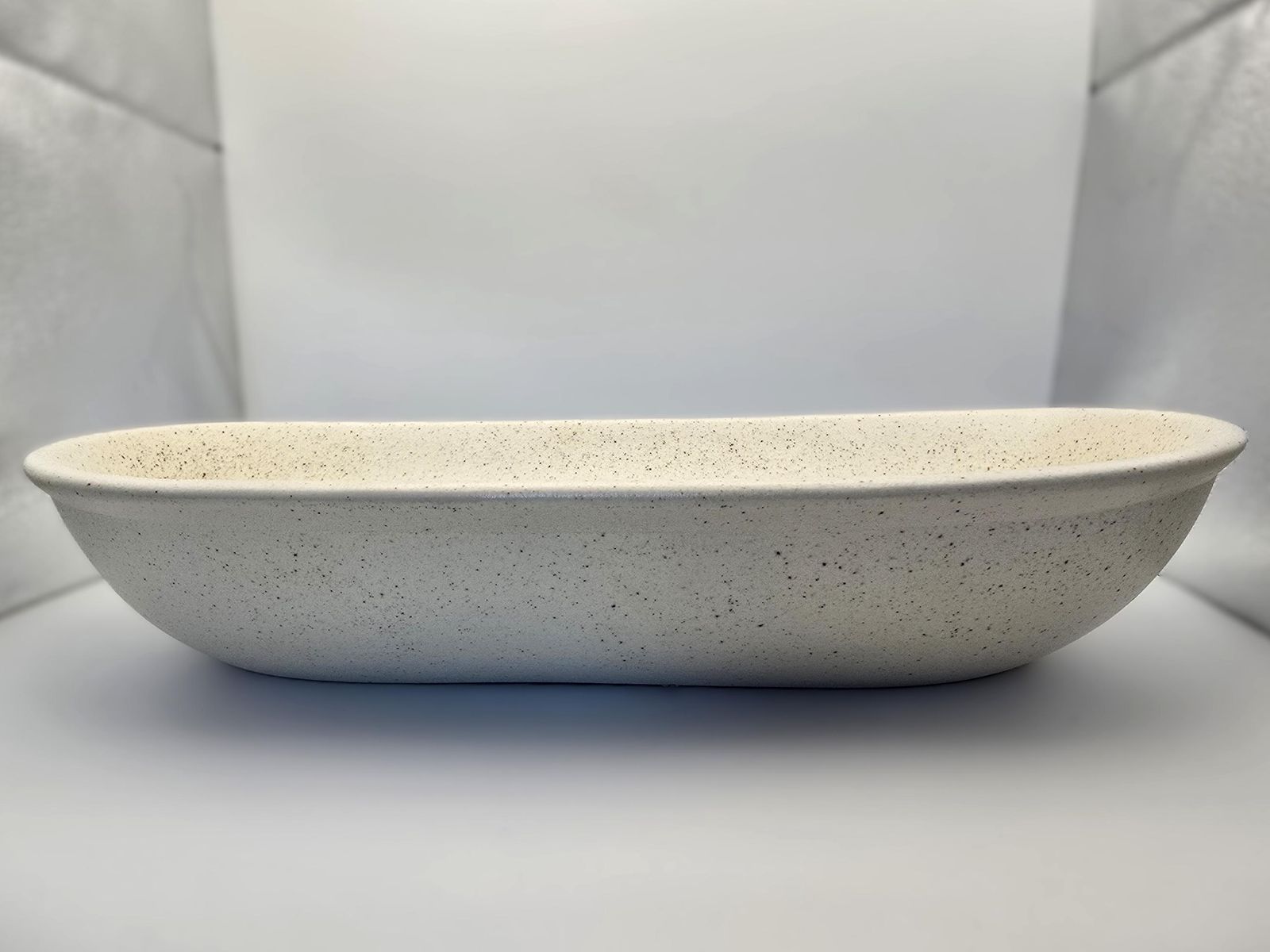 Mcm Xl Stoneware Dish   Lapid Studio Pottery Israel Art Ceramic Bowl With Geometric Black And Orange Design Signed Batia photo buy