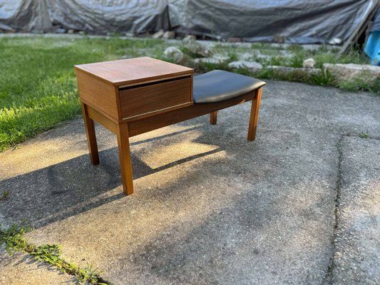 Vintage Teak Telephone Bench With Vinyl Seat, 1960s photo 1211.0