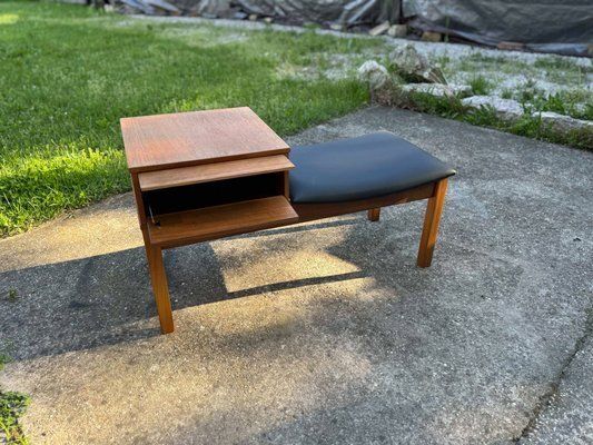 Vintage Teak Telephone Bench With Vinyl Seat, 1960s photo buy