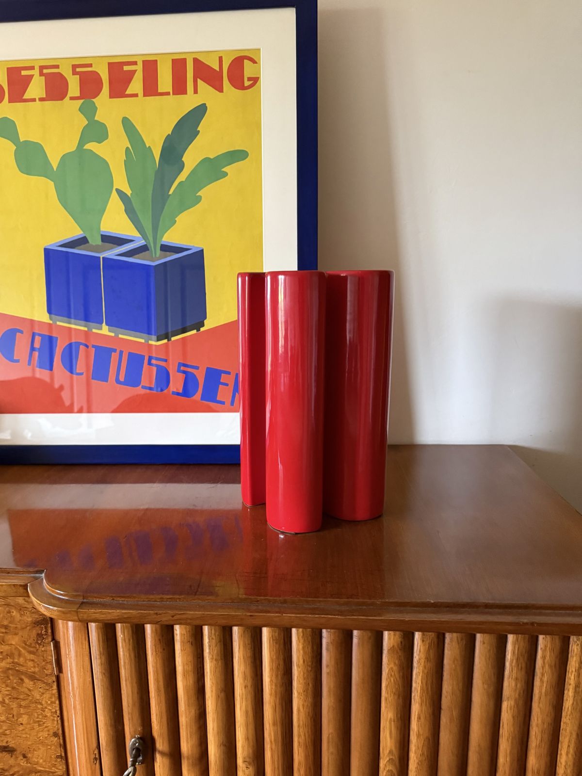 Franco Bettonica, Space Age Rare Red Ceramic Vase, Gabbianelli Italy Ca. 1970 photo for sale