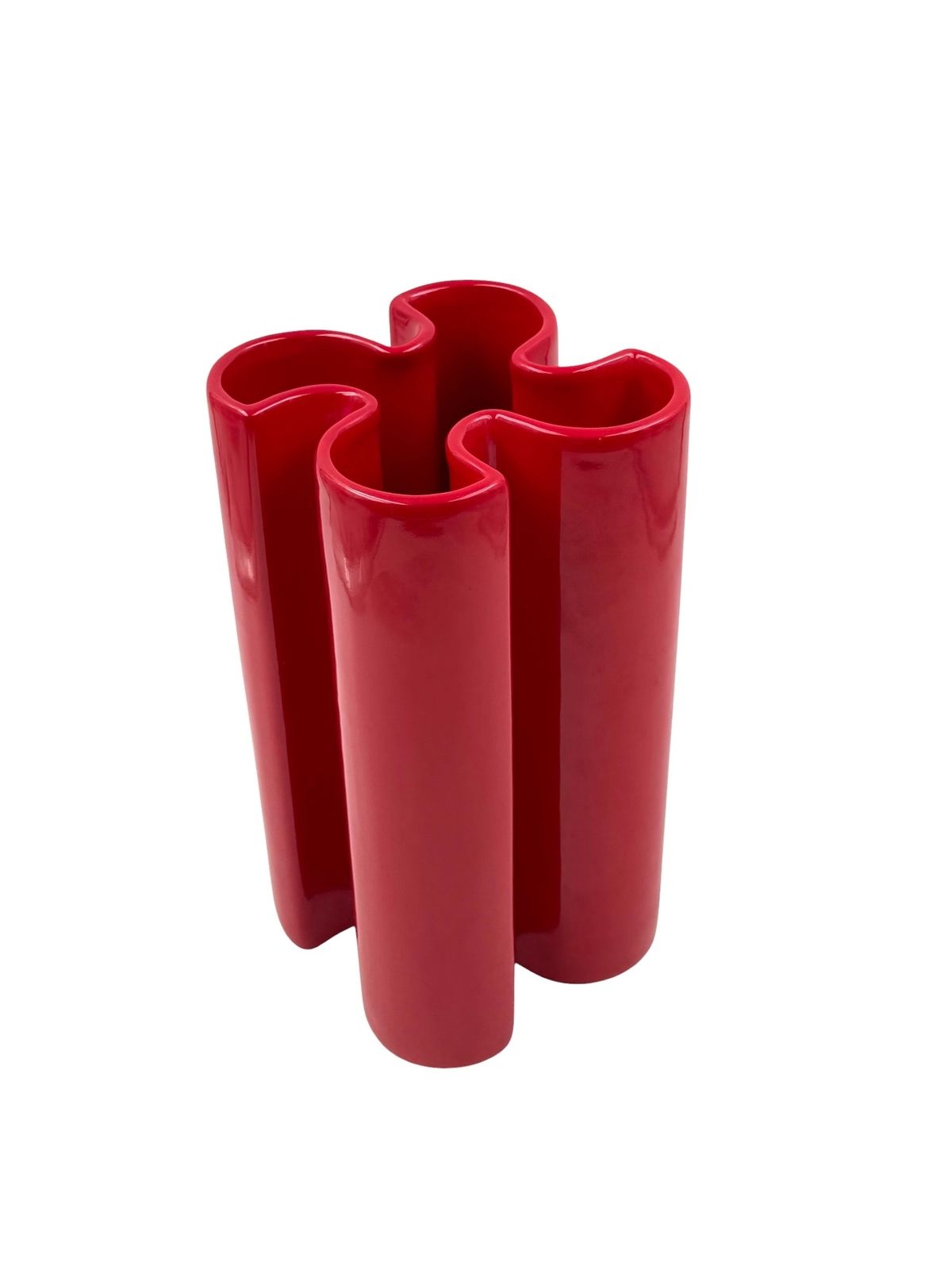 photo furniture Franco Bettonica, Space Age Rare Red Ceramic Vase, Gabbianelli Italy Ca. 1970