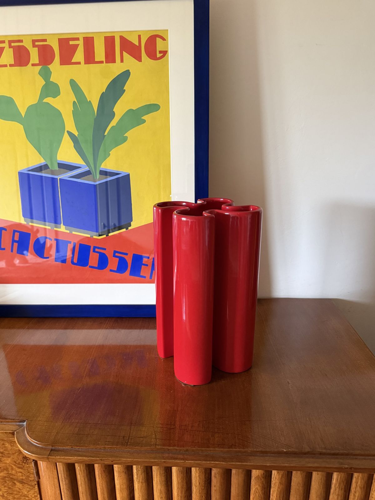 Home Decor Franco Bettonica, Space Age Rare Red Ceramic Vase, Gabbianelli Italy Ca. 1970 photo