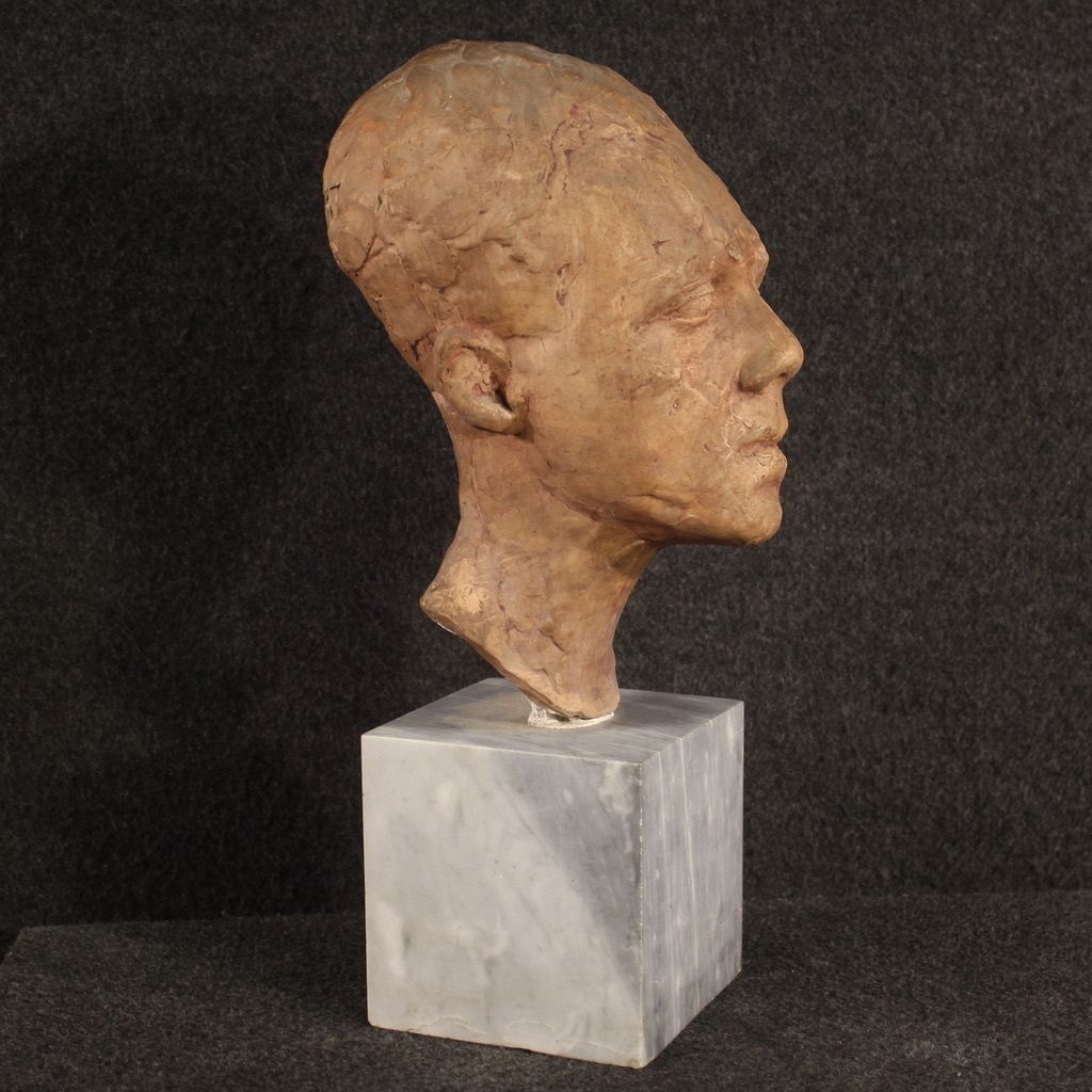 Terracotta Sculpture With Marble Base From The 20th Century photo vintage