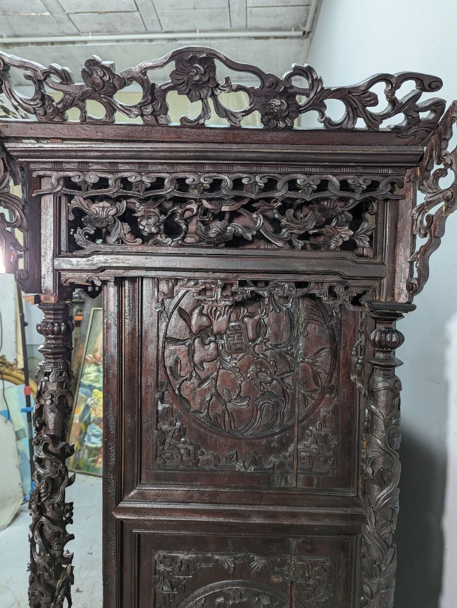 photo for sale Large Indochinese Cabinet With Exotic Wood Dragon Decoration