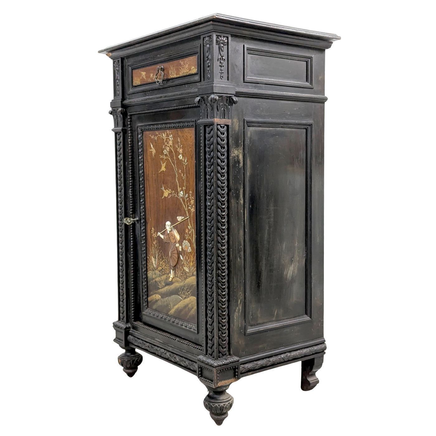 Napoleon III Bedside Table With Lacquer Panel Decoration And Japanese Inlays, Meiji Period photo furniture