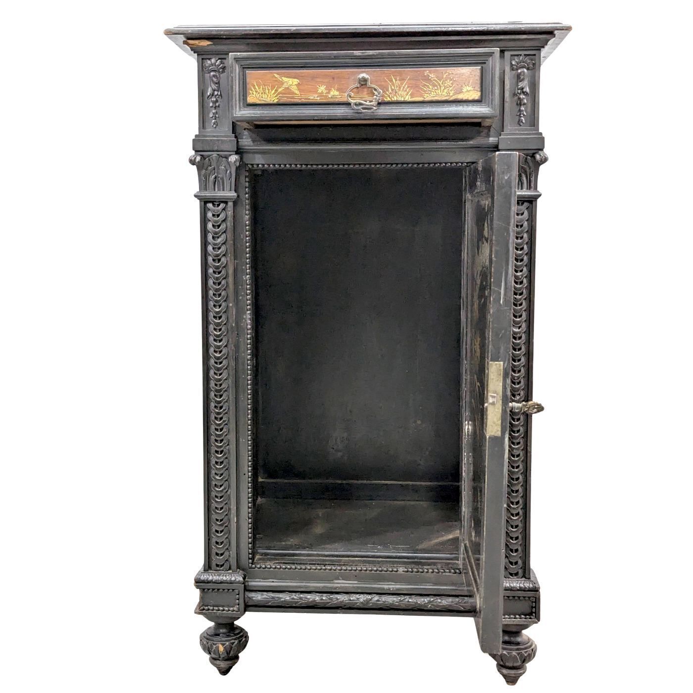 Napoleon III Bedside Table With Lacquer Panel Decoration And Japanese Inlays, Meiji Period photo for sale