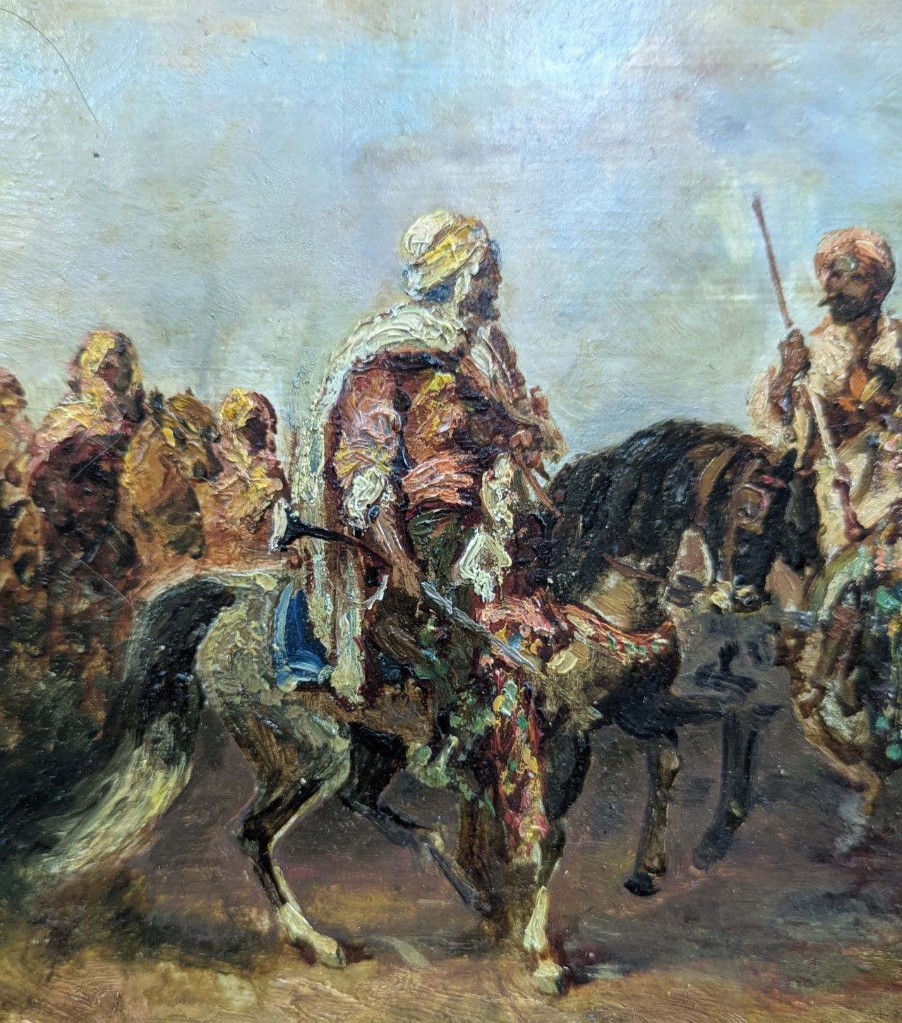 Oil On Panel Orientalist Fantasia Bedouin Horsemen Signed E. Fromentin photo for sale