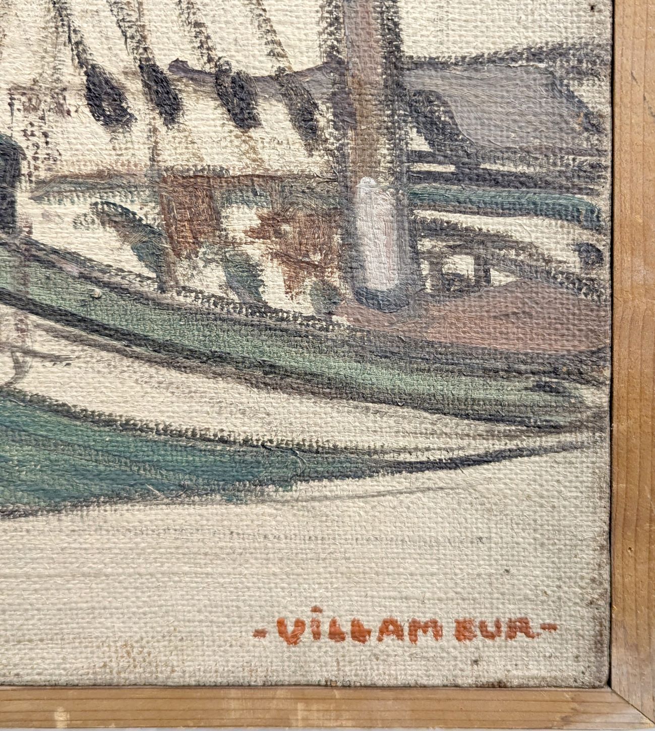 Sailboat In Port, Circa 1930 Oil On Canvas Signed Lower Right Willameur photo vinterior