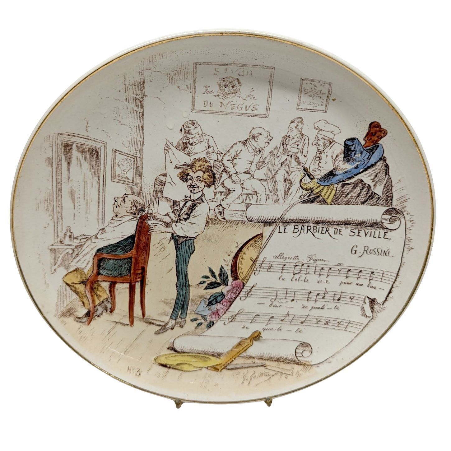 Rare Set Of Six Illustrated Plates – “Musical Subjects” France, Creil Montereau (Attributed), Circa 1880 1900 photo for sale