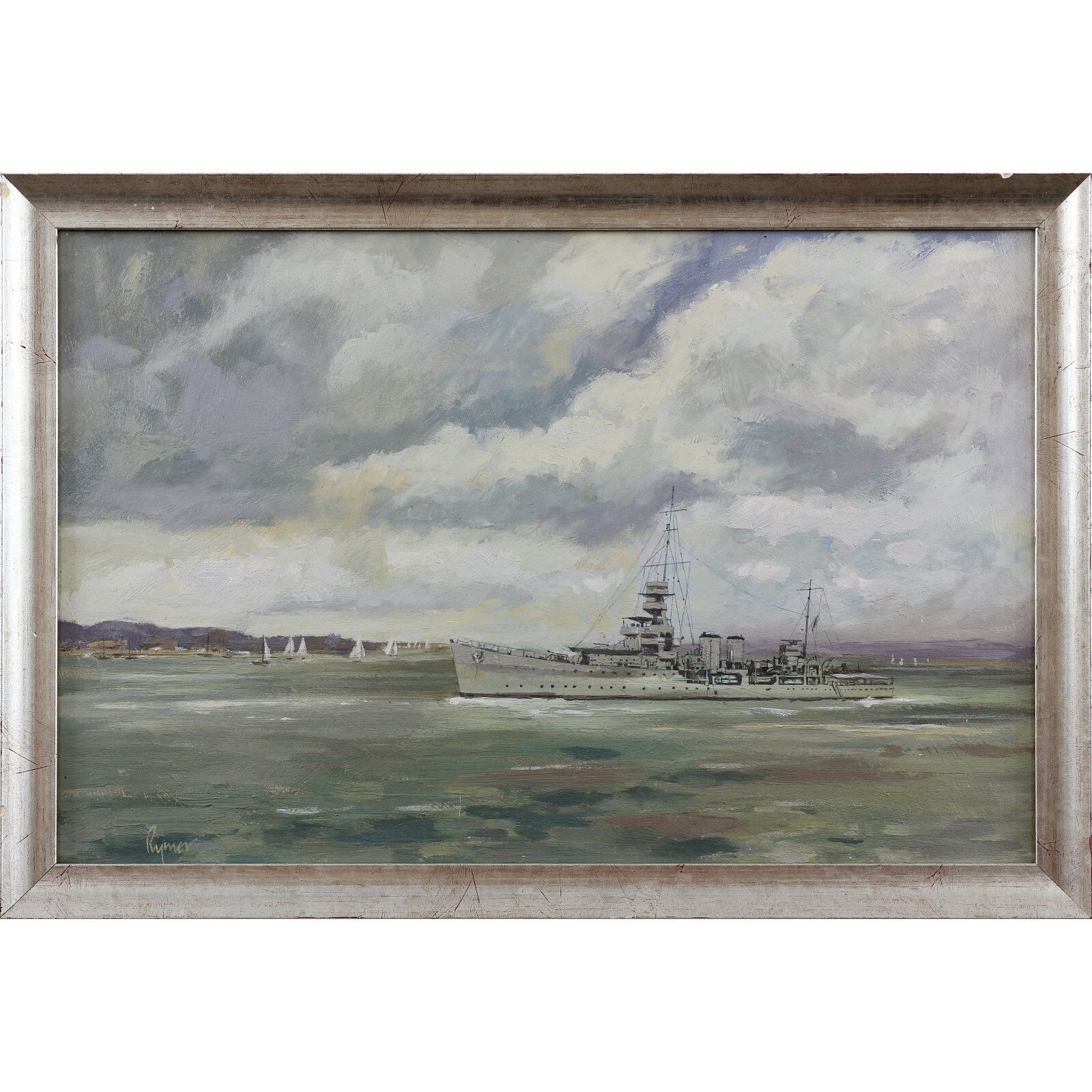 Oil On Board Of Hms Cossack By Thomas Rymer.