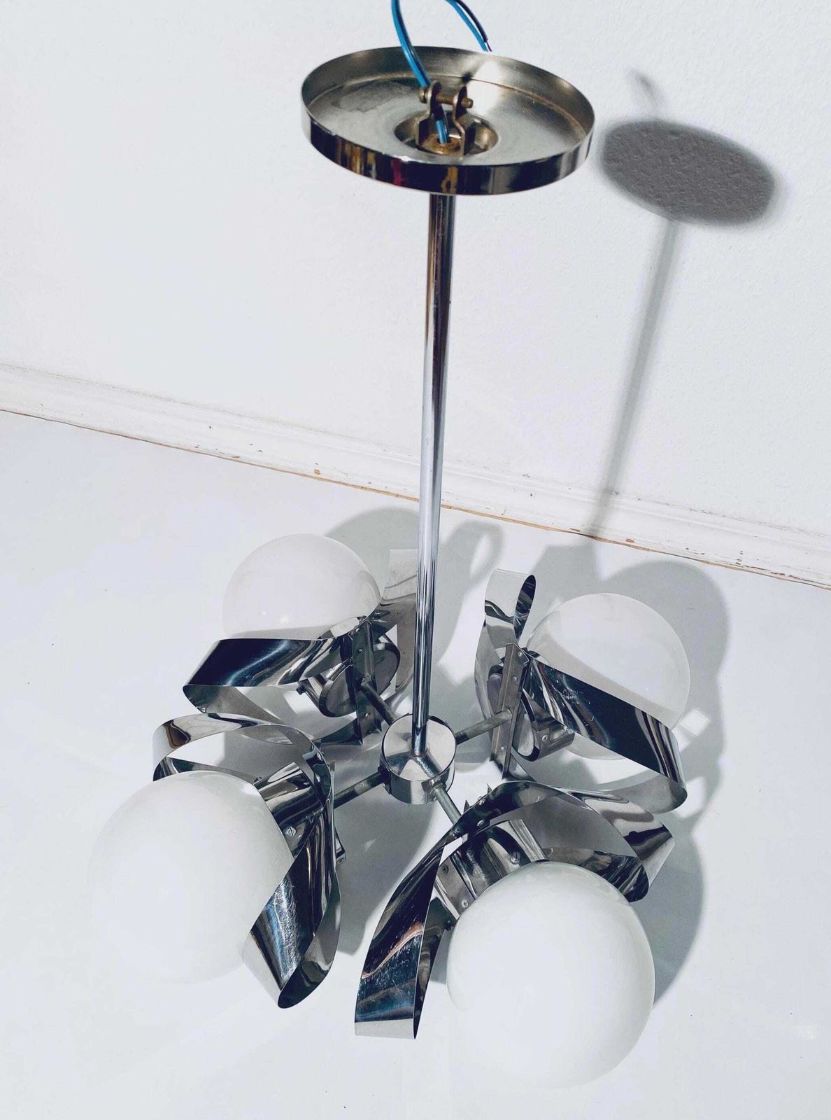 1960s Spectacular Swirl Ball Silver Metal Hanging Bulb Lamp Massive Leuchten / Vintage Space Age Decor photo 479.0