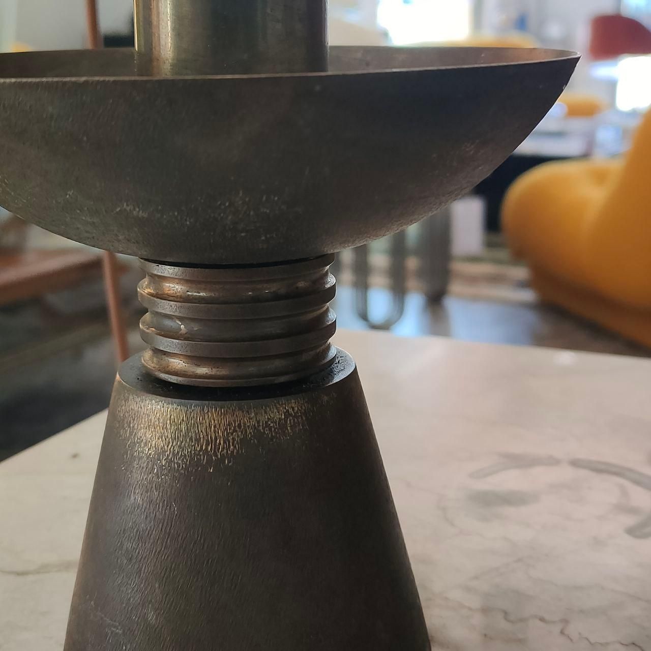Pair Of 1930s Italian Art Deco Solid Brass Candelabras With Original Patina photo buy