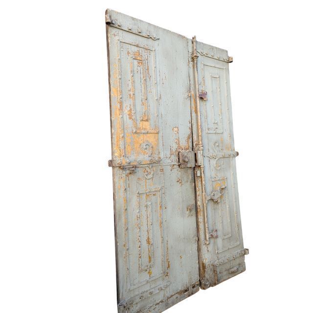 Pair Of Carved Wooden Doors With Molded Panels, Antique Ironwork – France, Louis XVI Period, Late 18th Century photo Home Fixtures