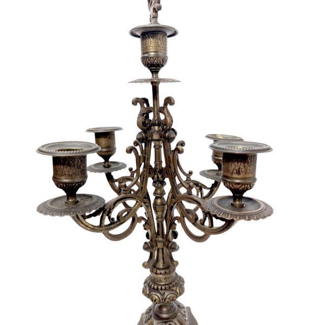 Pair Of Bronze Candlesticks With Double Brown Patina photo vinterior