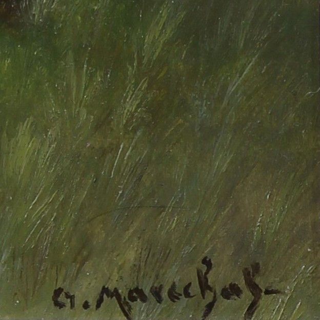 Oil On Board Signed G. Marechal. Cottage By A River photo for sale