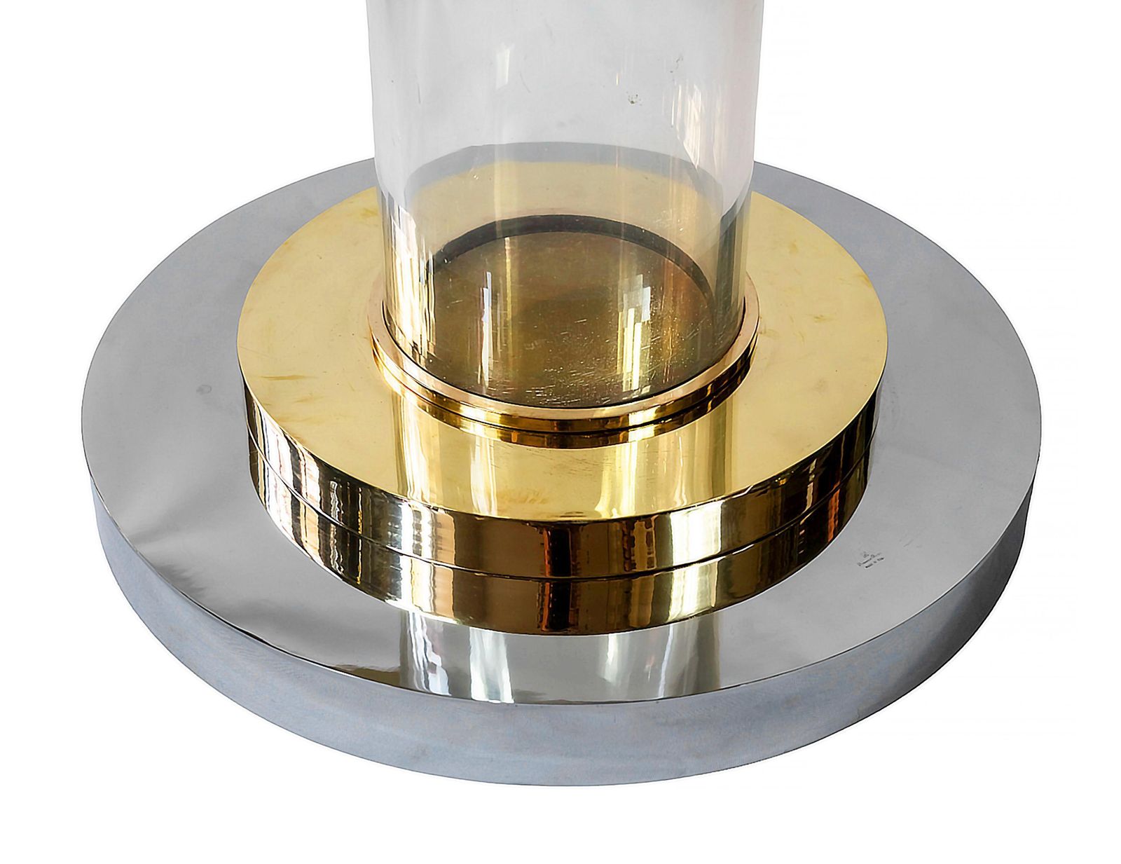 Italian Brass, Chrome And Lucite Table Base Signed Romeo Rega, From, 1970s photo for sale