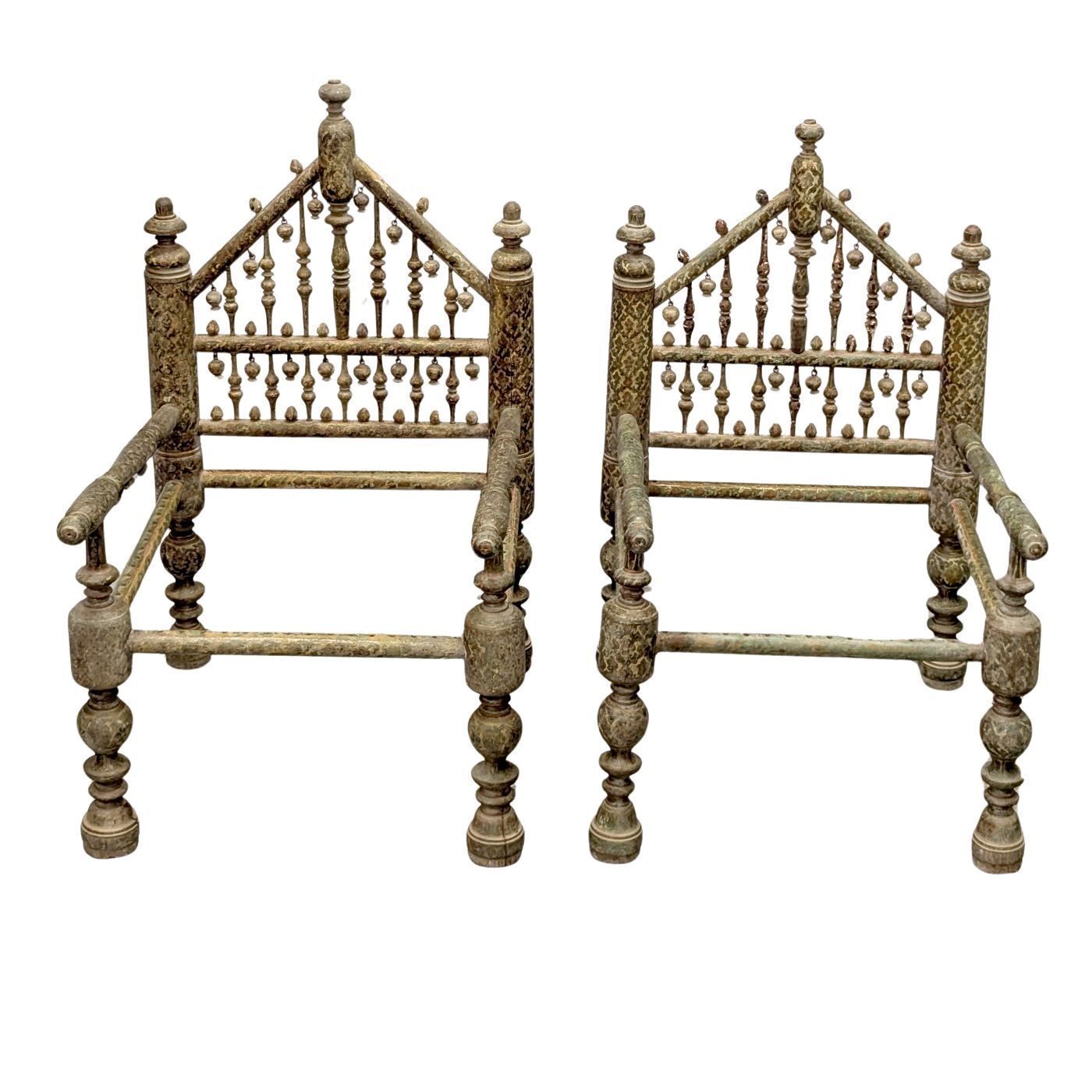 Pair Of 19th Century Indian Armchairs In Polychrome Wood photo furniture