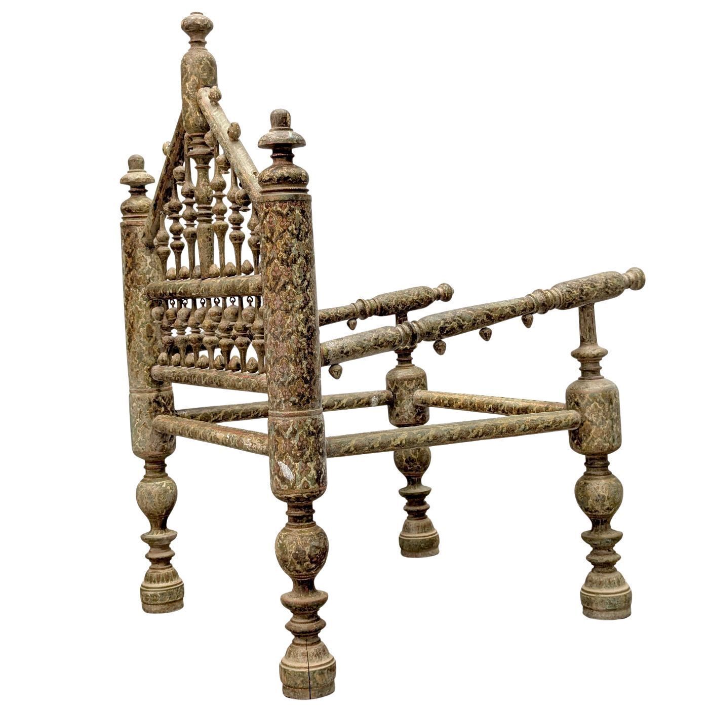 Pair Of 19th Century Indian Armchairs In Polychrome Wood photo buy