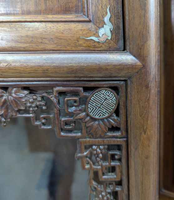 Furniture Indochinese Cabinet Inlaid With Mother Of Pearl, Silver And Copper photo