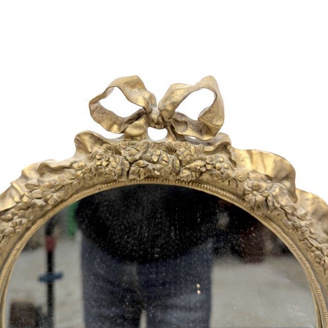 Louis XVI Style Oval Mirror In Gilded Bronze – Ribbon Bow Decoration And Floral Garlands – Late 19th / Early 20th Century photo 714.0