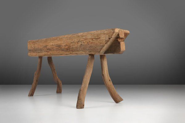 Furniture Rustic Tree Trunk Bench, 1850s photo
