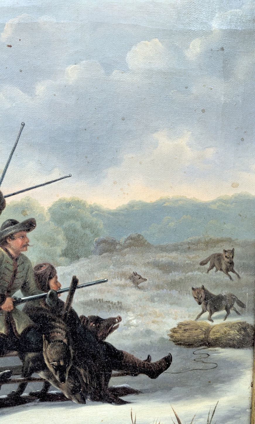 Russian School, Late 19th Century — "Wolf Hunt In A Sleigh" — Oil On Canvas In A Gilt Frame Signed Vait photo Art